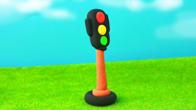 彩泥diy公路上的指挥官红绿灯