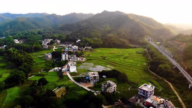 高清航拍:广西博白客家美丽新农村,沙河镇霞岭村自然风光