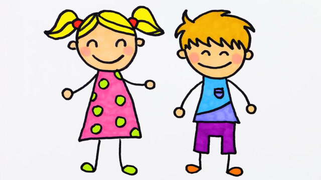 快乐的小哥哥和小姐姐简笔画儿歌