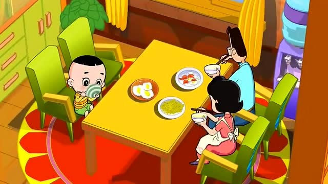 大头儿子吃饭比以前速度快多了,他要快点吃完去等外星人呢