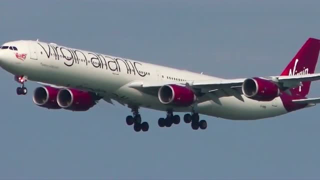维珍航空a340大型客机降落旧金山国际机场