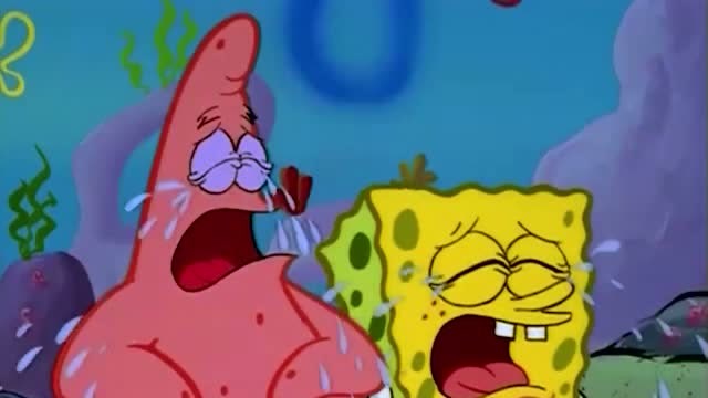 珊迪一首歌,海绵宝宝和派大星哭的满脸泪水