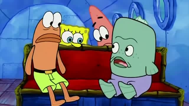 大头鱼和瘦瘦鱼在聊天,海绵宝宝和派大星偷听