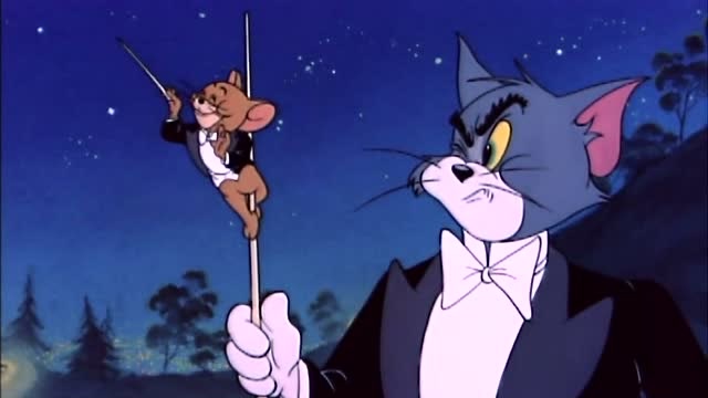 猫和老鼠:杰瑞穿上燕尾服想顶替汤姆做指挥家