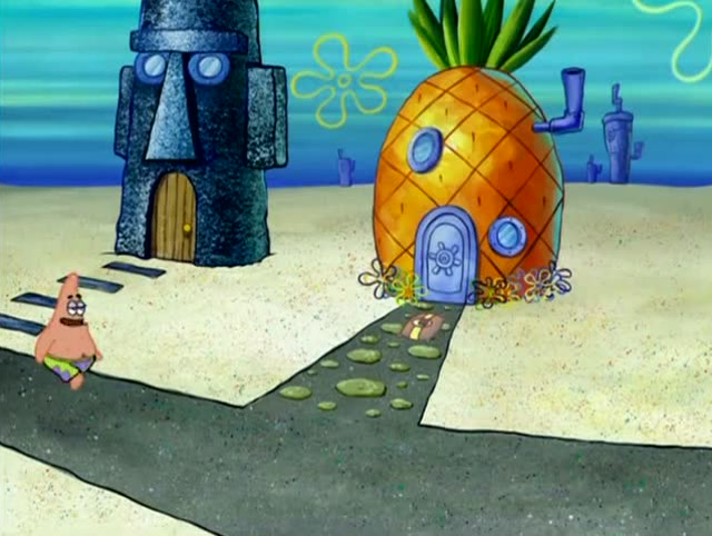 派大星拿着杯子走出来家,他觉得好几天没看到海绵宝宝了!