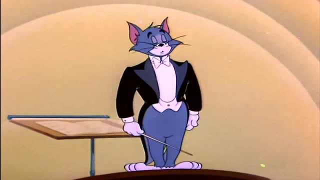猫和老鼠:汤姆今天好帅啊,穿着西装在大厅指挥着音乐演奏!