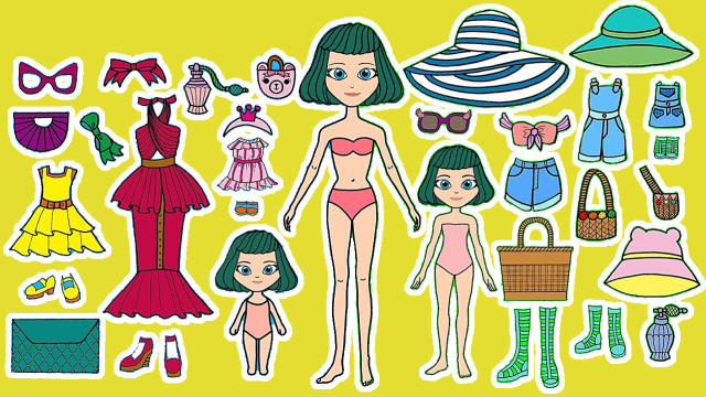 创意手工剪纸贴纸,为纸娃娃制作夏季时尚服装