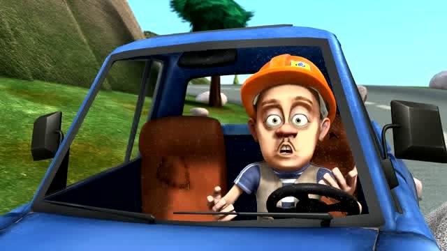 熊出没之雪岭熊风:光头强在开车时突然发生了地震,差点被大石头砸到!