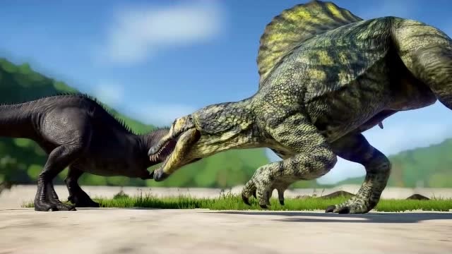 棘背龙战暴虐龙难分胜负恐龙动漫