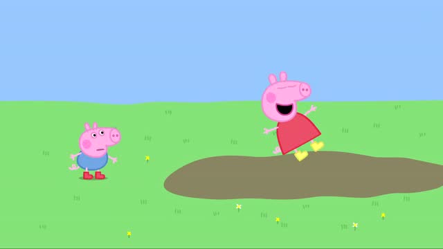 小猪佩奇雨过天晴,佩琪乔治踩泥坑,他们玩得好开心