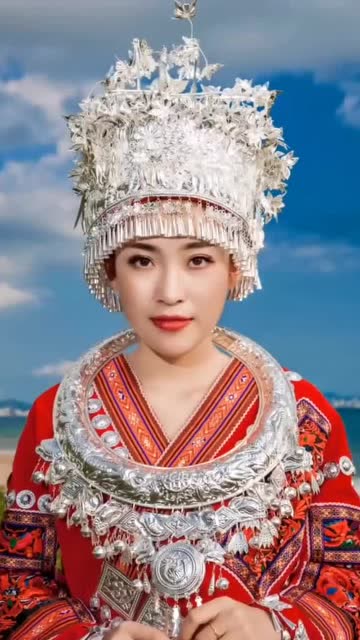 黎族的婚纱照,穿上母亲亲手制作的嫁衣拍照,真是郎才女貌