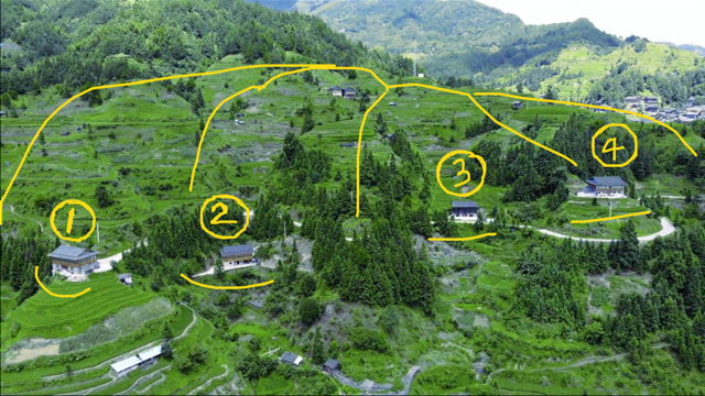 农村4户人家,左右都有青龙白虎环抱,你觉得哪一户风水好?