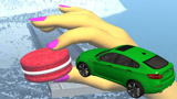 汽车穿过巨型手掌蛋糕会怎样？3D动画模拟，场面惊险又刺激！