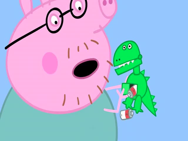 小猪佩奇:猪爸爸修好了恐龙,乔治最喜欢恐龙先生了!