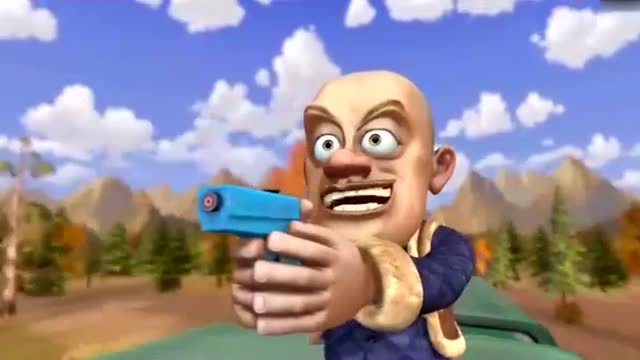 光头强拿了一个玩具枪把偷猎者吓坏了,可是一开枪就露馅了