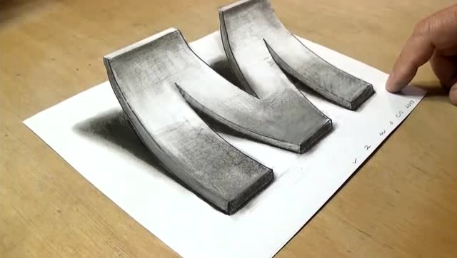 没毛病,这就是用笔画出来的!教你画一个以假乱真的3d字母m