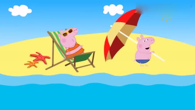 小猪佩奇:夏天来了,佩奇和小象艾米丽在海滩玩耍还吃了雪糕