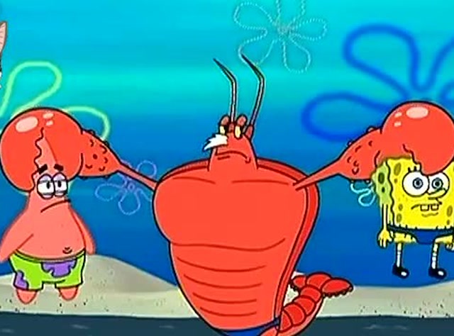 海绵宝宝:拉里把海绵宝宝和派大星从浅水区拿起来.