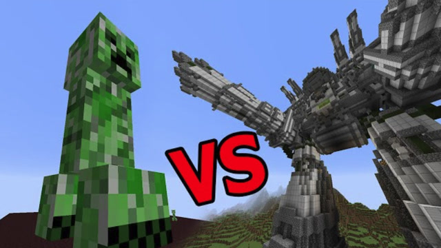 我的世界:巨型爬行者vs加特林机甲,最后高压爬行者出现了