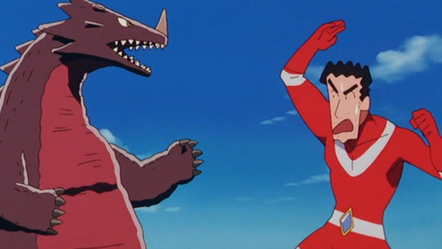 蜡笔小新,小怪兽入侵地球,小新爸爸变身超人大战怪兽