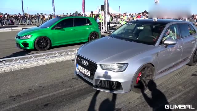 大众高尔夫r与奥迪rs3比提速,这根本不是一个级别的!