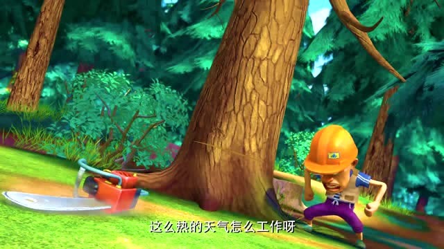 熊出没:大夏天光头强砍树,发现泳池,刚要争夺却热晕