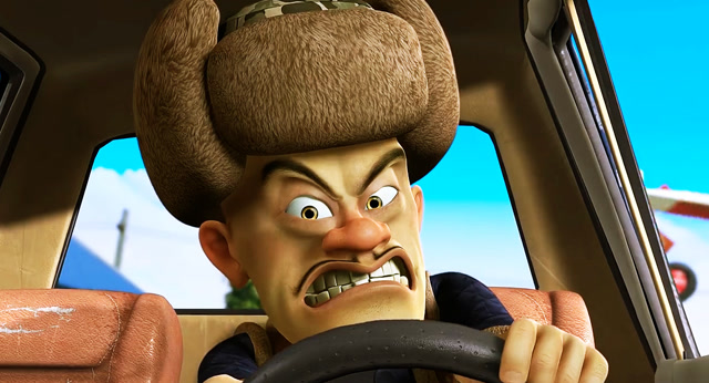 危险,光头强开车冲向了火车,幸亏他福大命大