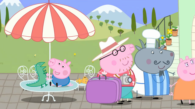 简笔画:小猪佩奇,乔治一家人度假,佩奇的弟弟乔治要带上恐龙玩具