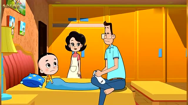 大头儿子被围裙妈妈叫醒了,原来梦里的大怪兽是围裙妈妈啊