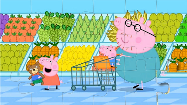 小猪佩奇早教拼图:猪爸爸带着乔治和佩奇去超级市场买东西