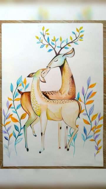 马克笔彩铅手绘 鹿过程图