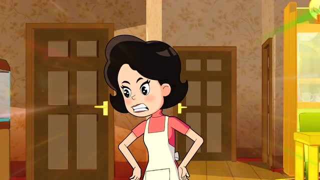 大头儿子吃薯片弄得到处都是,围裙妈妈看到后非常生气