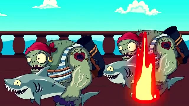植物大战僵尸动画:火龙草被鲨鱼巨人僵尸的鲨鱼砸中