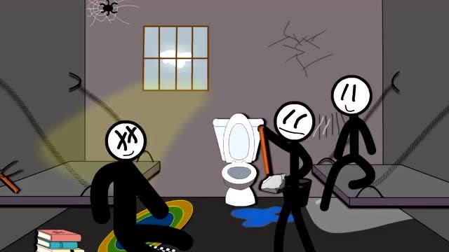 火柴人:3人组如何逃离小黑屋 搞笑动画