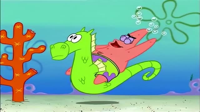 海绵宝宝和派大星在海里捕捉野生海马