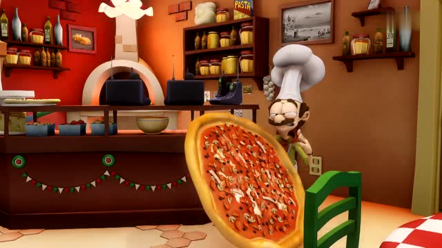 加菲猫:加菲猫一家在餐厅吃披萨,加菲猫竟然跟泰迪熊抢吃的!