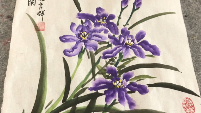国画沈老师画紫罗兰画法简单花色鲜艳看起来太美了