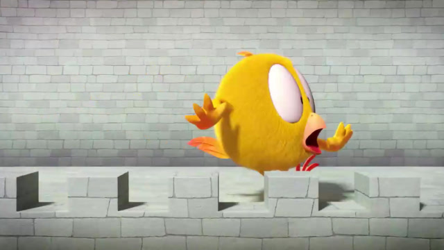 小鸡疯狂逃跑,躲避炮弹的袭击,最后被卡住成为活靶子