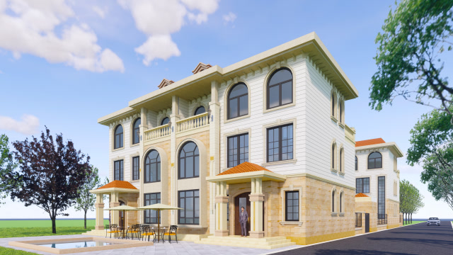 河北定兴三层20x13米欧式双拼别墅,对称沉稳,豪华大气!