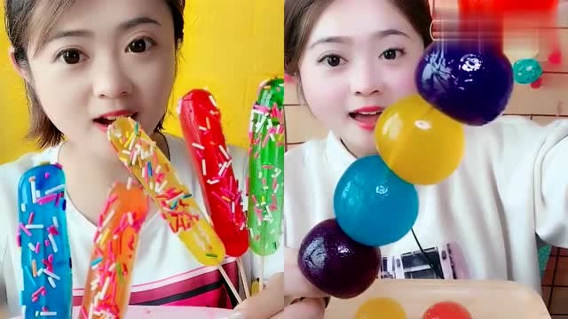 美女直播吃彩色香肠,果冻球,各种口味任意选,是我向往的生活