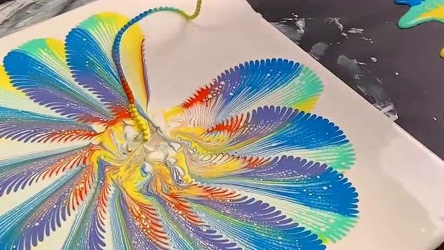 令人惊艳的流体画拉绳技巧,成品太漂亮了,挂在房间里超有面子!