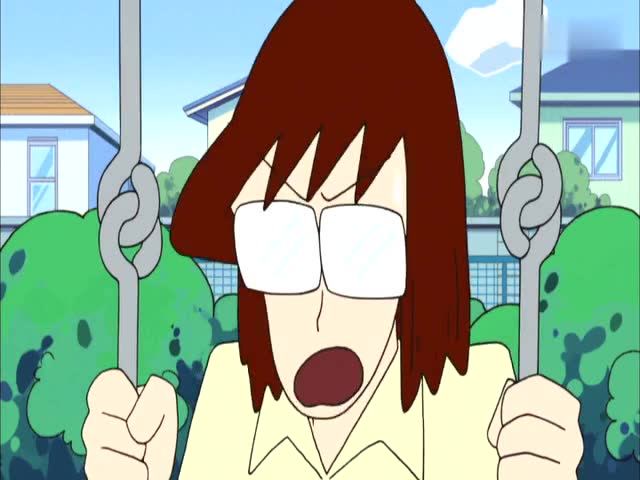 蜡笔小新:上尾老师坐在秋千上苦恼着,这是怎么了?