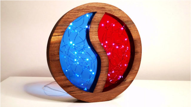 滴胶制作精美的红蓝太极小夜灯,新奇创意手工,一起来见识下!