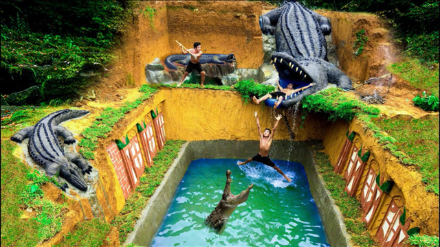 牛人徒手建造豪华鳄鱼泳池,跳下去那一刻,网友:太羡慕了!