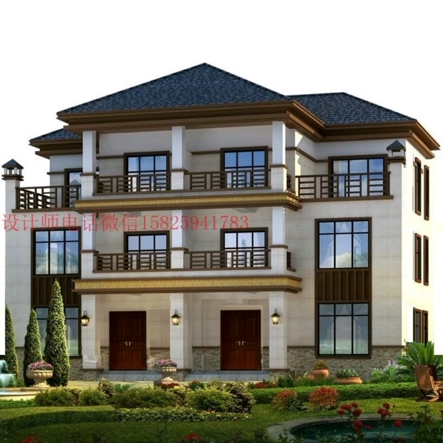 中式4间兄弟双拼自建房开间16.4米;进深12.