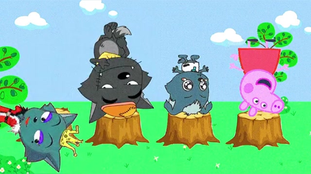 佩奇练习倒立时,偶遇灰太狼一家,小灰灰吵闹着要跟佩奇学习倒立