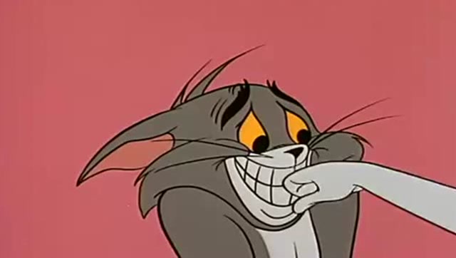 汤姆看到小白猫立刻变得温柔谦虚,杰瑞看到偷偷笑了