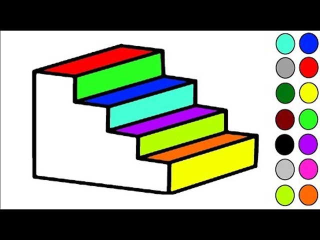 儿童涂色画:彩虹楼梯涂色