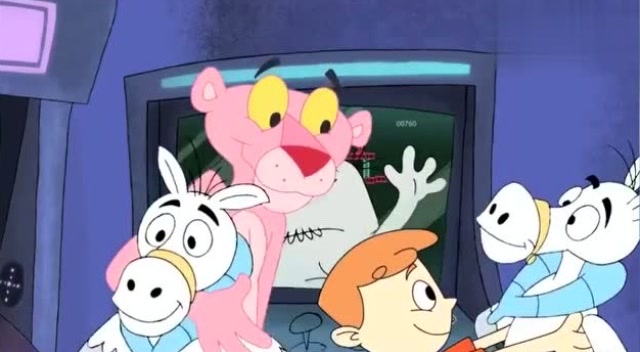 粉红豹变身滑板豹,弄的小朋友们很开心