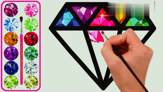 儿童彩绘:画美丽的七彩水晶钻石闪闪发光 幼儿简笔画创意美术